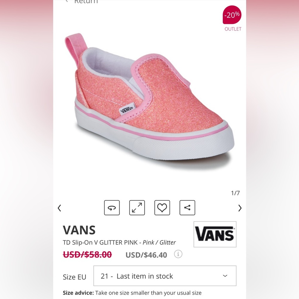 Vans Baby Girl Pink Glitter Slip On Shoes Size 2 NIB! - Picture 7 of 7